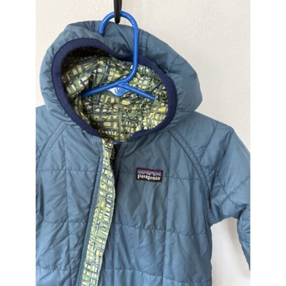 Patagonia Baby 6-12 Months Puffer Reversible Blue Green Baby Snowsuit Bunting - Picture 3 of 4